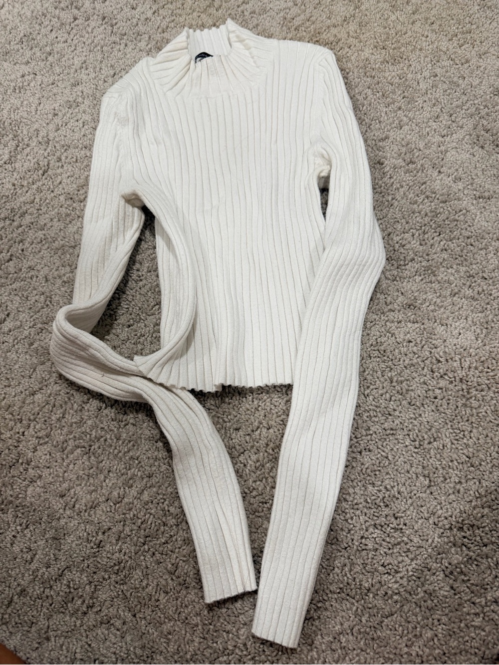 Kendall & Kylie Cream Ribbed Mock Neck Long Sleeve Top